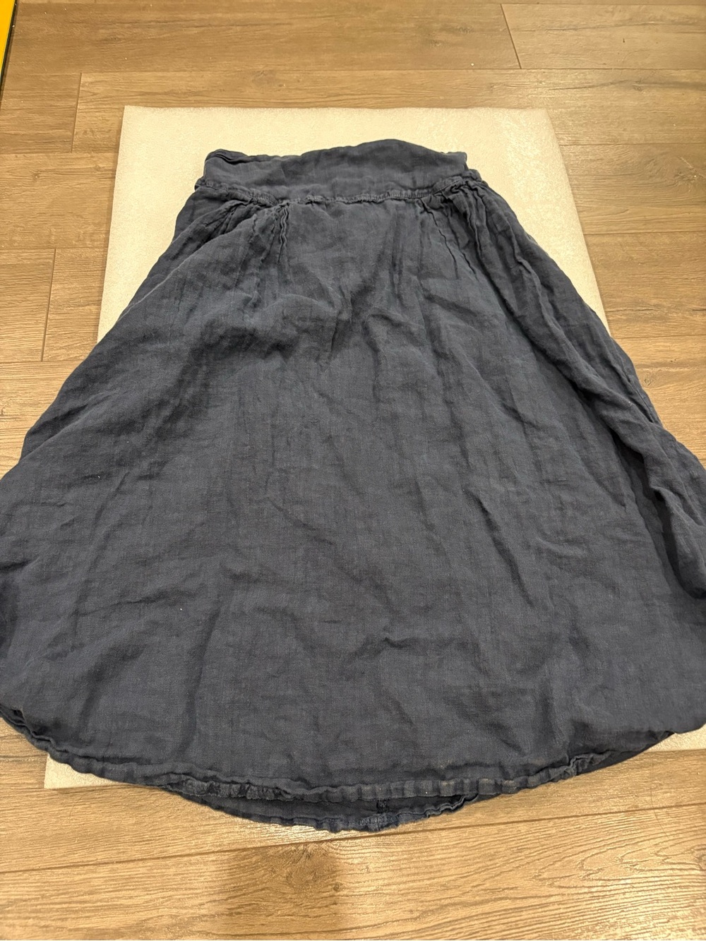 Women's Navy Linen A-Line Pull Up Skirt